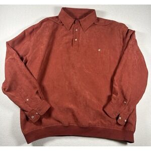 Vintage John Blair Velour 100% Polyester Rust Orange Men's XLG Polo Sweatshirt